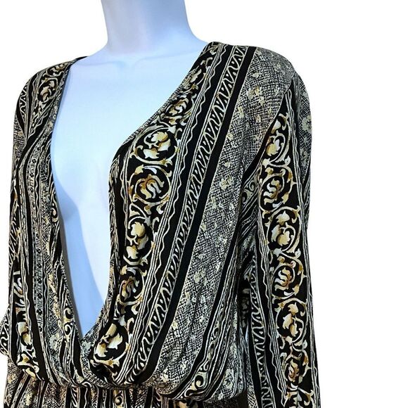 HONEY PUNCH Shorts Romper Black and Browns Deep Sexy V-Neck Size S - Picture 4 of 16